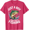Boy Fishing Fisher Angler Kid Just A Boy Who Loves Fishing T-Shirt - Red Heather