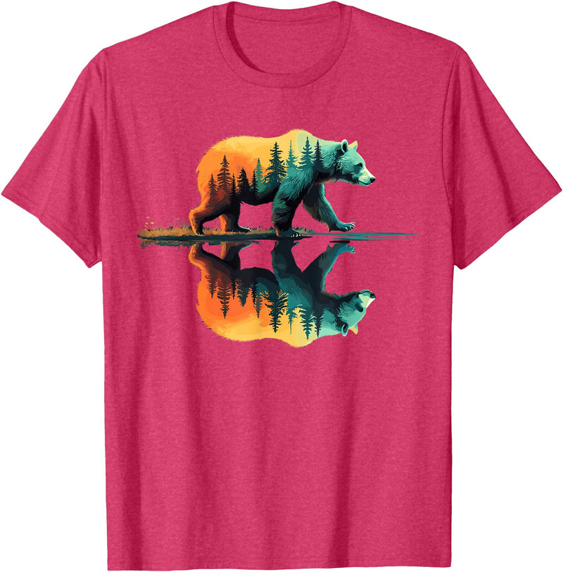 Bear Forest Mountain Wildlife Trees Nature Forest Mountains Trees Wildlife Bear T-Shirt - Red Heather