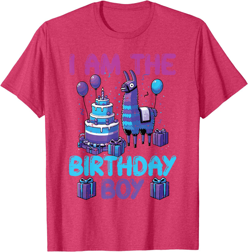 Birthday Party Shirts For Men Women Kids I Am The Birthday Boy Llama Pinata Bday Party Boys Kids T-Shirt - Red Heather