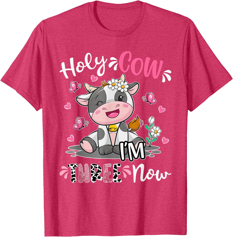 Holy Cow I'm Three 3 3rd Birthday Boy Girl Kids Holy Cow I'm Three 3 Years Old 3rd Birthday Boy Girl T-Shirt - Red Heather