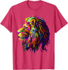 Lion Artistic For Men Women Kids Colorful Lion Head Design Pop Art Style T-Shirt - Red Heather