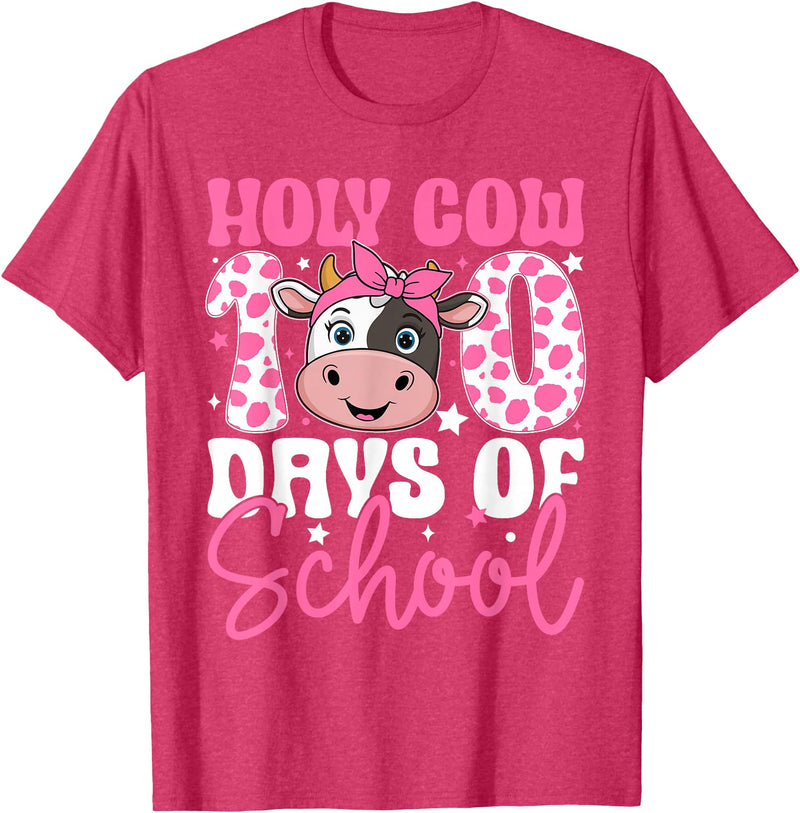 Holy Cow 100 Days of School Teachers Students Girls Women T-Shirt - Red Heather