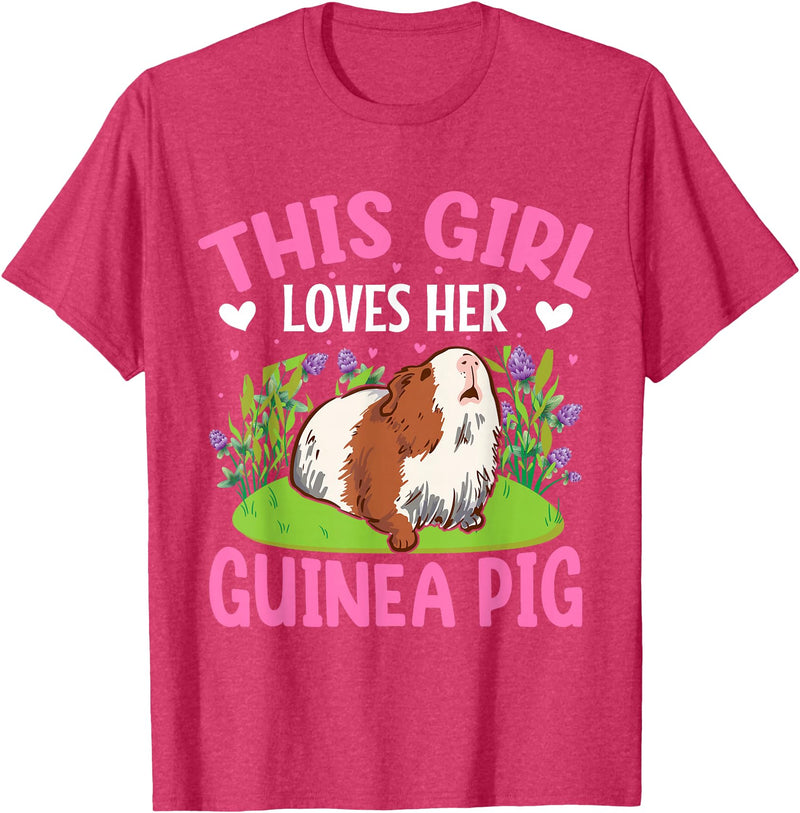 Funny Guinea Pig Gifts For Women Men Kids by DMTRY This Girl Loves Her Guinea Pig T-Shirt - Red Heather