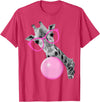 Pink Glasses and Bubblegum Animals Cool Giraffe Blowing Bubble with Pink Glasses – Funny Animal T-Shirt - Red Heather