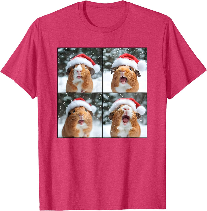 Xmas Guinea Pigs Santa Animal Selfie Men Women Guinea Pig With Santa Hat Christmas Guinea Pig Lover T-Shirt - Red Heather