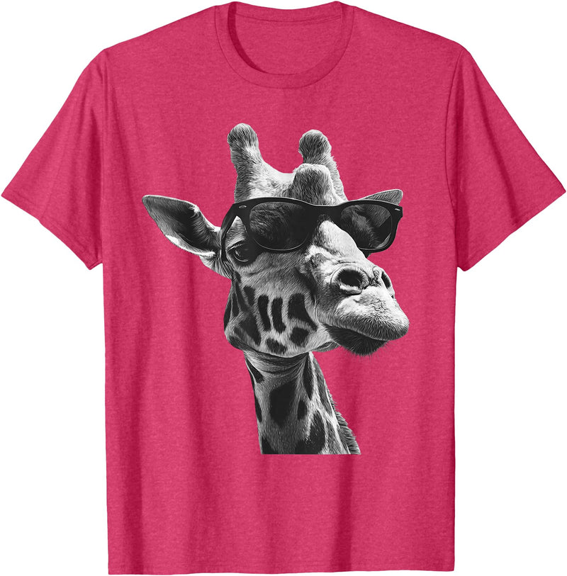 Safari Animal Art Giraffe with Sunglasses Wildlife Safari Giraffe Animal Lover T-Shirt - Red Heather