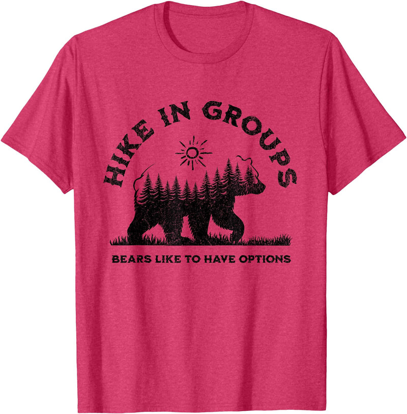 Hiking Bear Apparel Hike in Groups Bears Like to Have Options Funny Camping T-Shirt - Red Heather