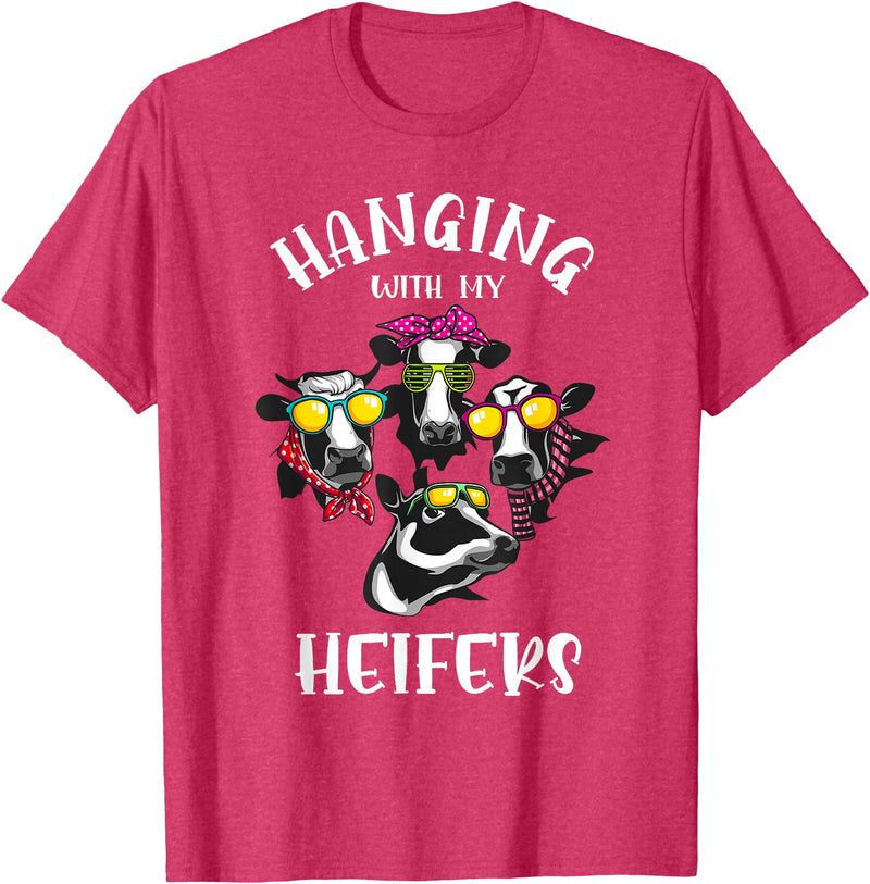 Cute Cow Herder Lady Animal Farm Lover Designs Funny Hanging with My Heifers Gift for Women Cow Farmer Girl T-Shirt - Red