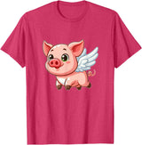 Cute Cartoon Pig Angel with Wings Halo Farmer T-Shirt - Red Heather