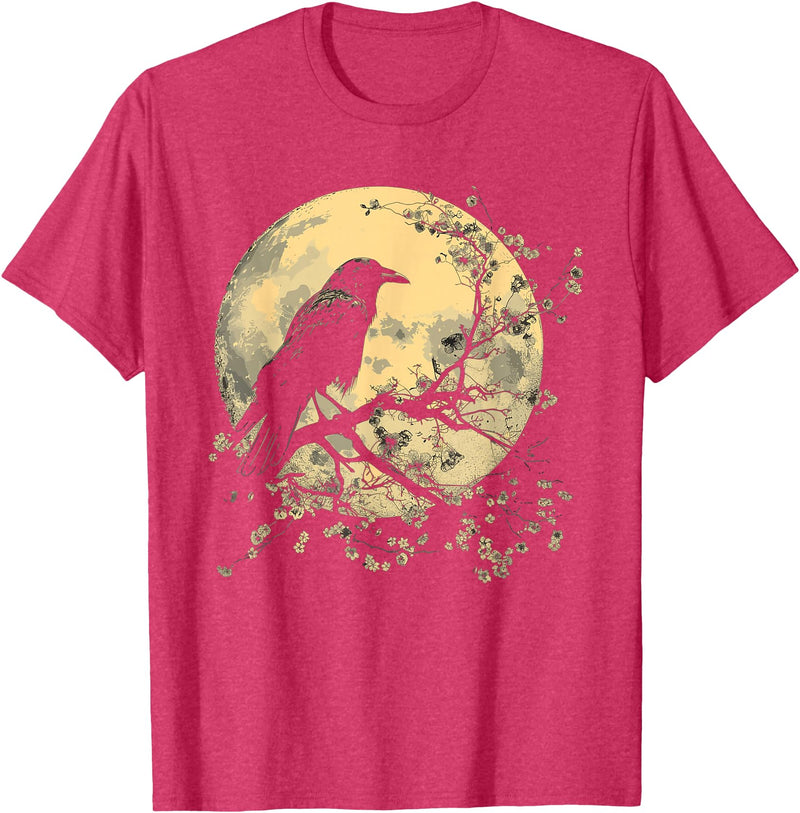 Black Raven Bird Art Outfits Raven Moon Crow Nature T-Shirt - Red Heather