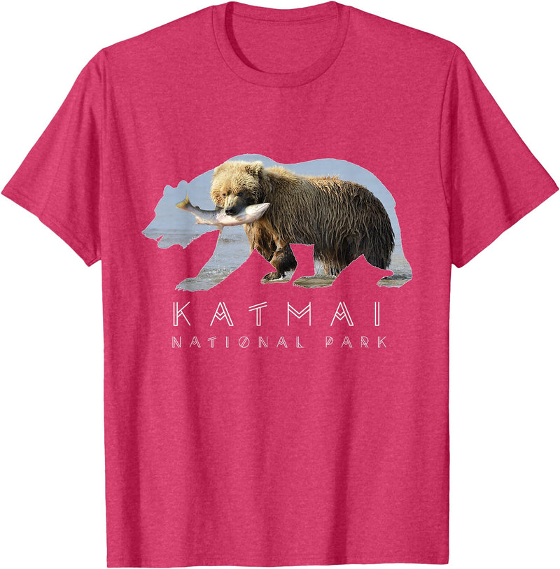 Katmai National Park Landscape Shirts & Gifts Alaskan Bear Katmai National Park Lake Image Alaska Souvenir T-Shirt - Red Heather