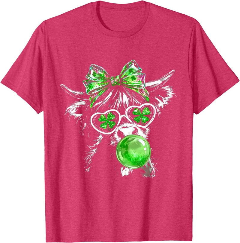 Funny St Patrick’s Day Shamrock Irish Cow Lover Coquette Highland Cow St Patrick’s Day Lucky Irish Cow Lover T-Shirt - Red