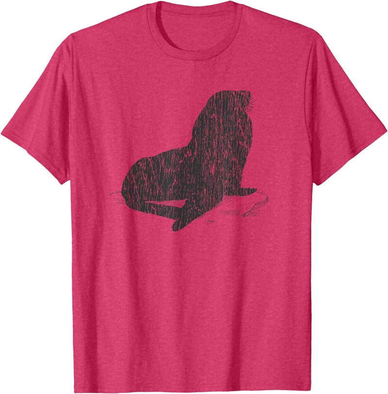 Distressed Sea Lion Sea Lion T-Shirt - Red Heather