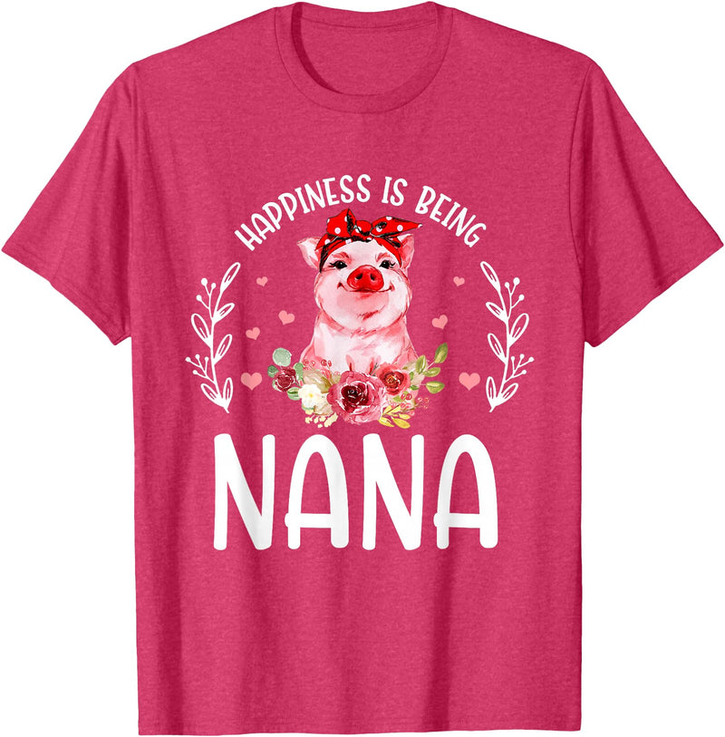 Mother's Day Matching Family Happiness Is Being A Nana Cute Pig T-Shirt - Red Heather