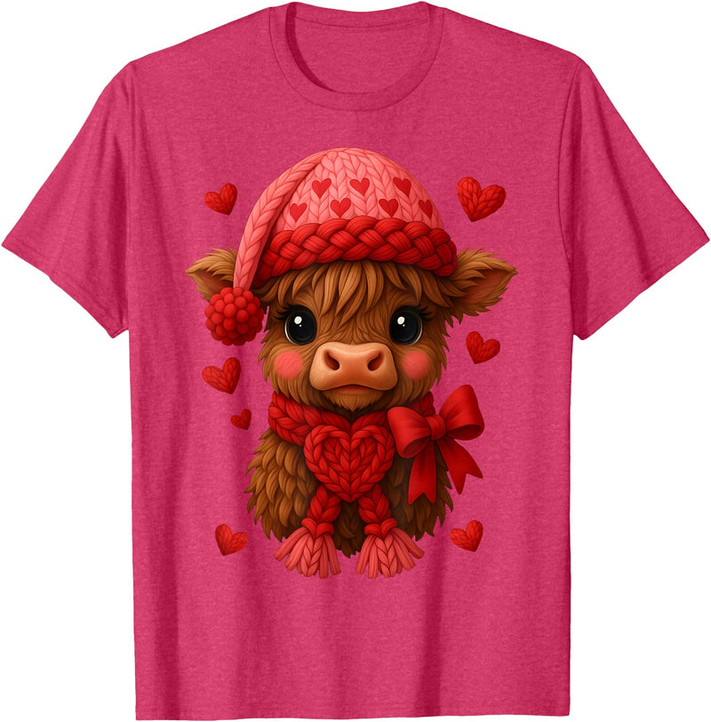 Coquette Bow Highland Cow Valentine Women Girls. Highland Cow Valentines Day Funny Hearts Valentine Cow Women T-Shirt - Red