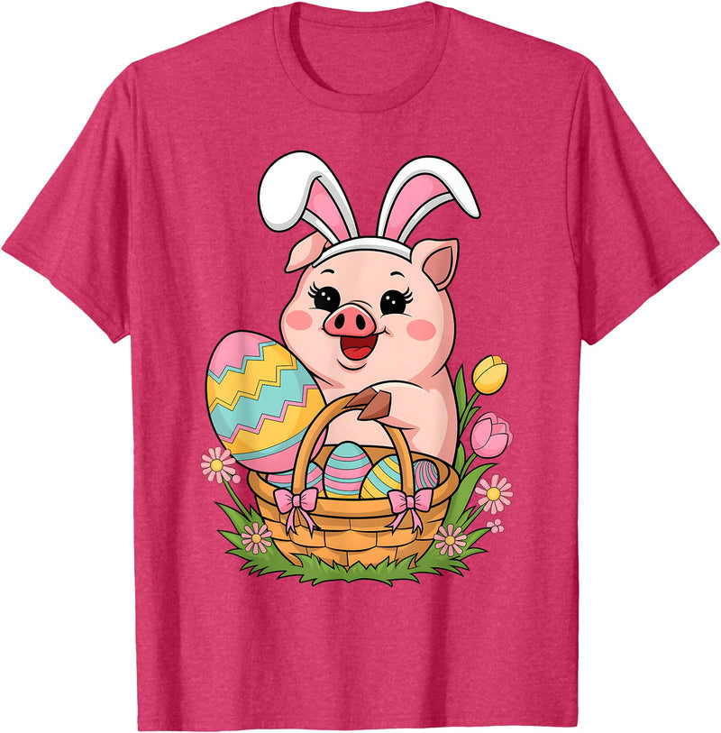 Happy Easter Pig Animal Happy Easter Women Girls Kids Easter Egg Basket Easter Pig T-Shirt - Red Heather