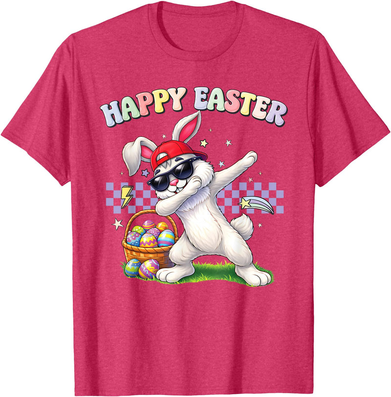 Dabbing Easter Bunny Rabbit Dab Dance Eggs Kids Boys Girls T-Shirt in Red Heather