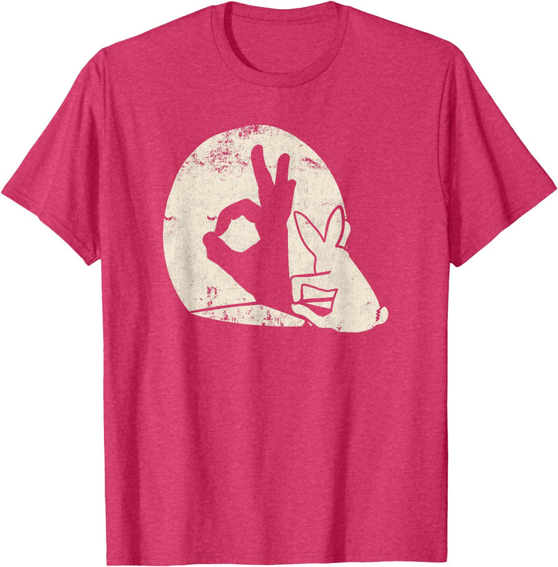 Rabbit Hand Shadow Puppet Bunny Animal Shadow T-Shirt in Red Heather