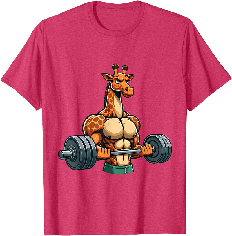 Giraffe Lovers Weightlifting Bodybuilder Gym Funny Giraffe Gym Weightlifting Fitness Workout Deadlift T-Shirt - Red Heather