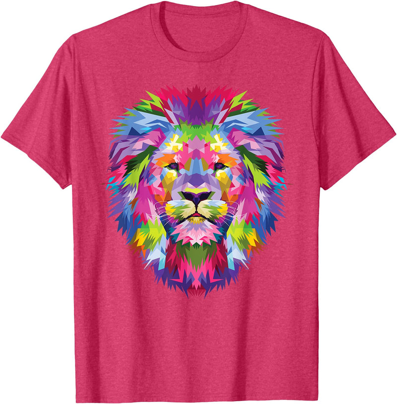 Color Critters Cute Rainbow Lion Head Vibrant Jungle Lion Celebration T-Shirt - Red Heather