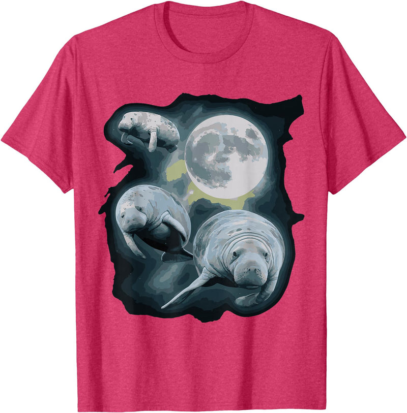 Manatee Howling Moon Manatee Sea Cow Three Manatee Howling At The Moon T-Shirt - Red Heather