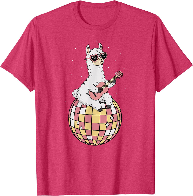 DiscoballAxis1 Funny Llama Disco Dancing Ball Groovy Retro 80s Costume T-Shirt - Red Heather