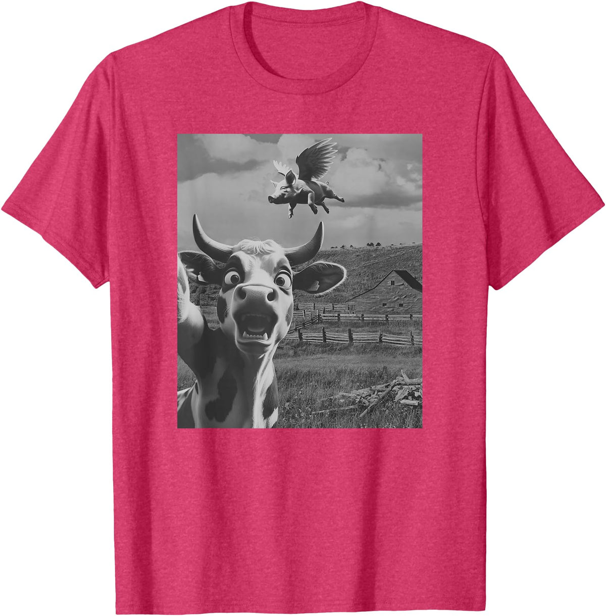 When Pigs Fly Pig Lover Designs Apparel Gifts Cow Selfie With Flying Pigs Fly Funny Gift for Men Women Kid T-Shirt - Red Heather