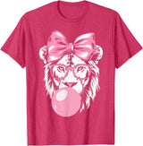 Lion Bubblegum Lion Wearing Glasses and Blowing Pink Bubble Gum T-Shirt - Red Heather
