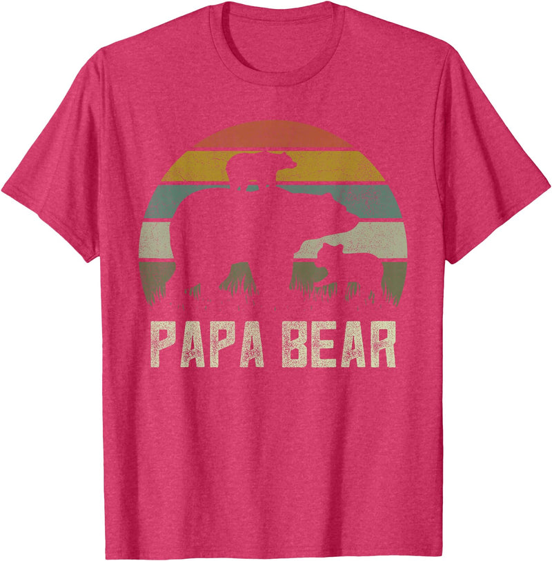 Bear Cubs Family Matching Gifts & Shirts Clothing Funny Papa Bear Shirts, Cub 2 Kids Fathers Day Grandpa T-Shirt - Red Heather