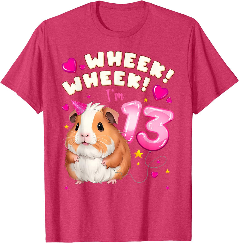 Birthday Girl by Content Design Studio 13th Birthday Girl 13 Years, Guinea Pig and Big Number 13 T-Shirt - Red Heather