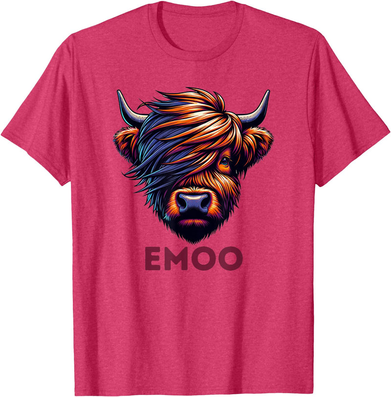 Emo Cow Cute Scottish Highland Emoo Grunge Men Women Music T-Shirt - Red Heather