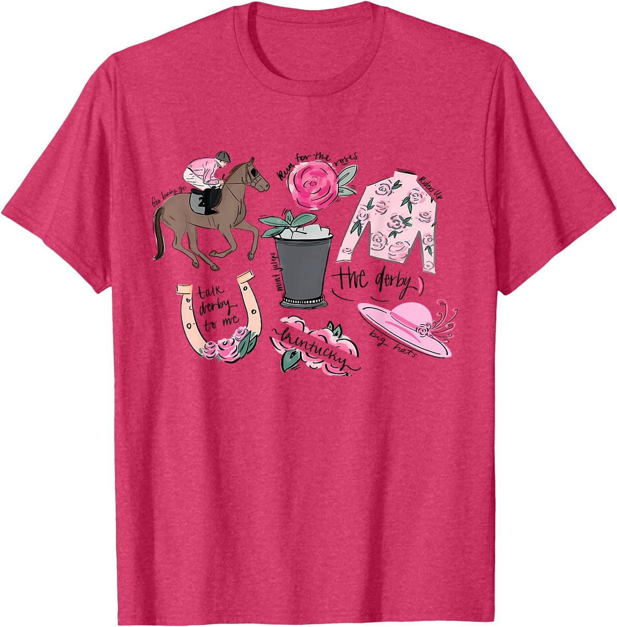 Horse Racing Derby Day Men Women Kids Gift Horse Racing Doodles Derby Day Funny Silks Jockey T-Shirt - Red Heather