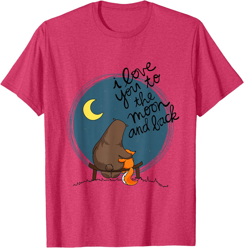 Little Squirrel Designs Cute I Love You To The Moon And Back Bear & Squirrel T Shirt T-Shirt - Red Heather