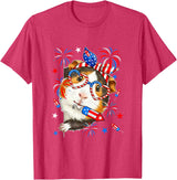 Rodent 4th Of July Costume Guinea Pig Sunglasses US Flag Bow Tie Fireworks 4th July T-Shirt - Red Heather