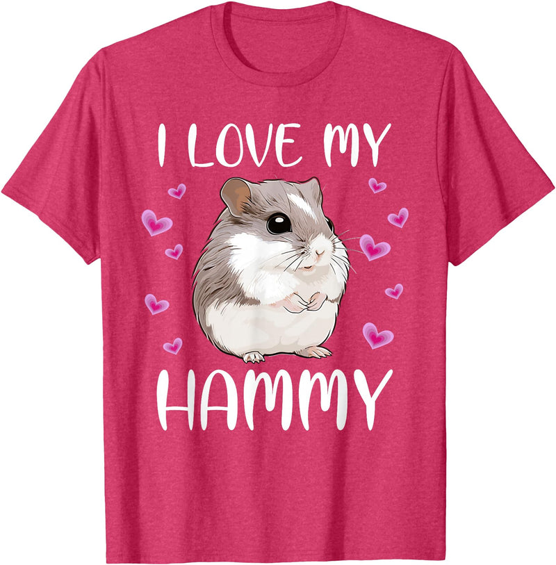 I Love My Hammy Cute Chinese Dwarf Hamster Pet Owner Graphic T-Shirt - Red Heather