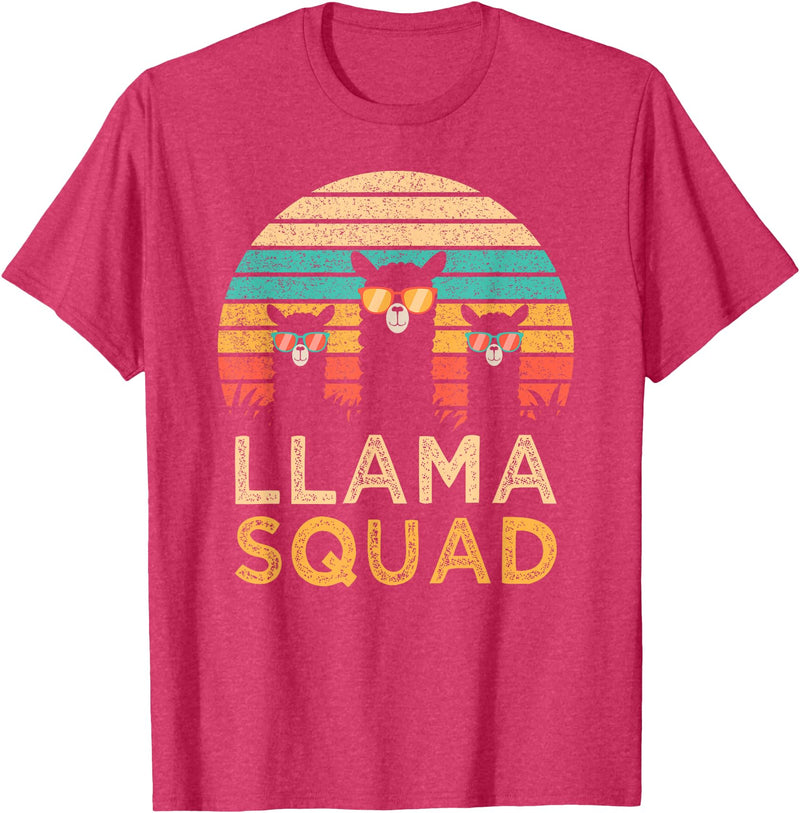 Llama Squad With Glasses Funny Funny Llama Squad Sunglasses Cool Llamas Vintage Gift T-Shirt - Red Heather