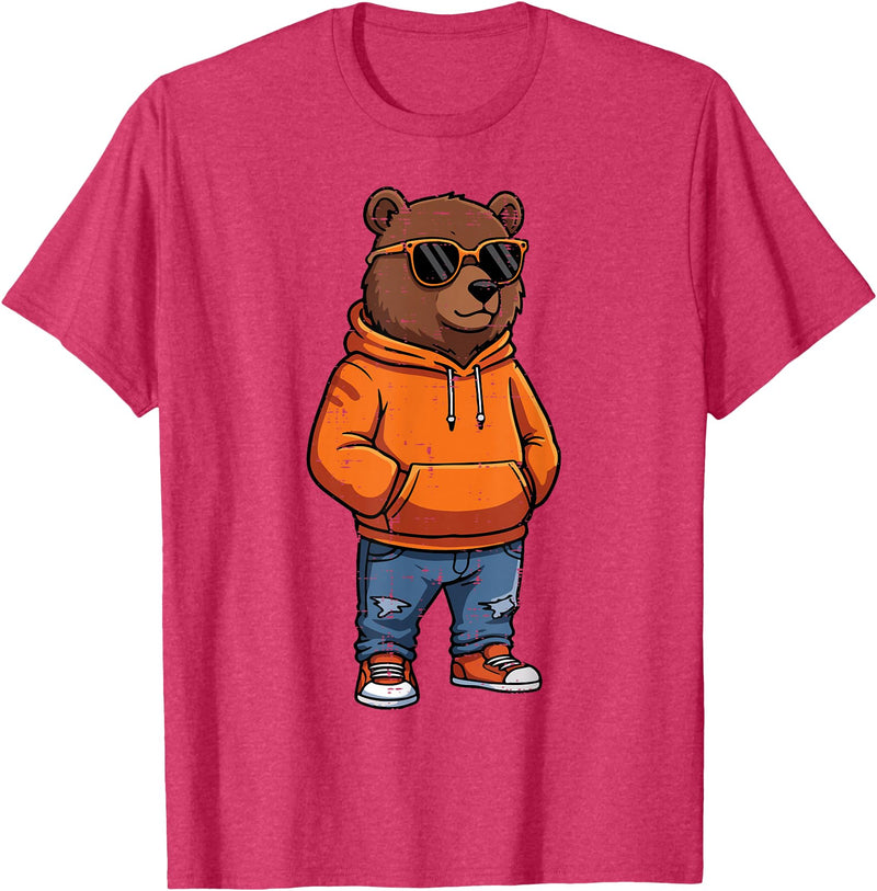 Bear Shirts For Men Women Kids Gifts Cool Bear Sunglasses Men Women Kids Boys Girls Youth Teen T-Shirt - Red Heather