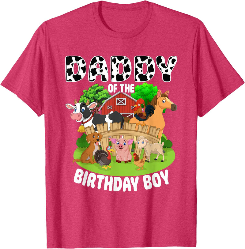 Matching Farm Theme Birthday Shirts By PDQA Daddy of The Bday Boy Farm Animals Matching Farm Theme T-Shirt - Red Heather