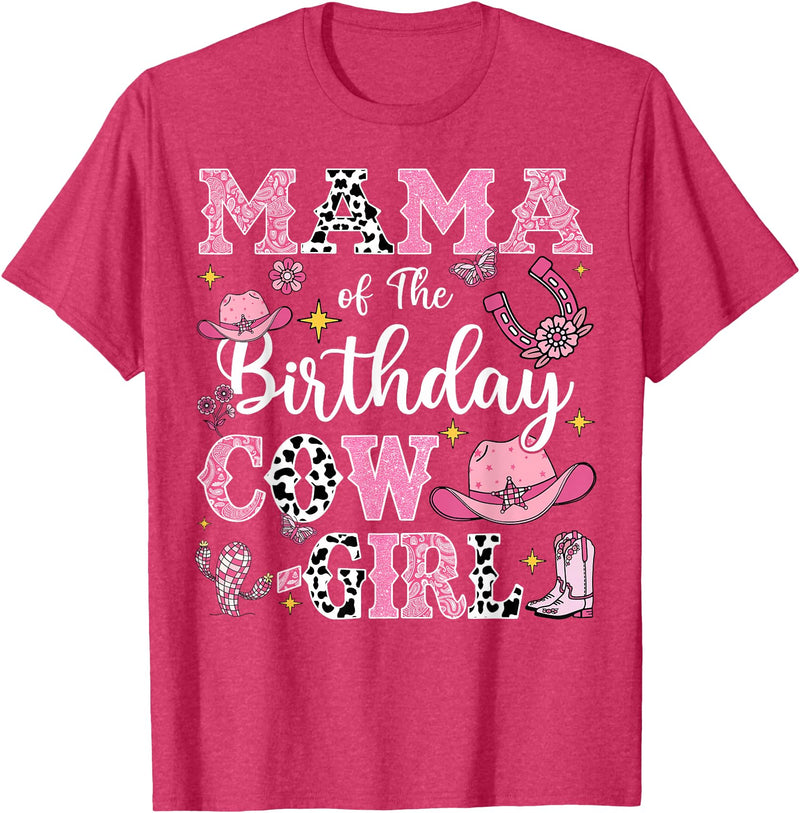 Birthday Girl CowGirl Matching Family Mama Of The Birthday Cow-Girl Rodeo Cow Girl Birthday T-Shirt - Red Heather