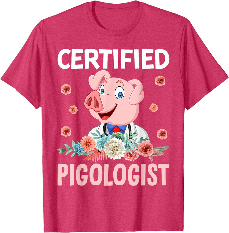 Funny Pig Farm Piggy Farmer Farming Gifts DAIMMER Certified Pigologist T-Shirt - Red Heather