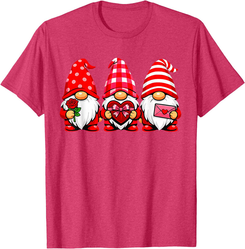 Three Gnome Crew Family Outfit Gnomes Love Valentine's Day Buffalo Leopard Heart Women Men T-Shirt - Red Heather
