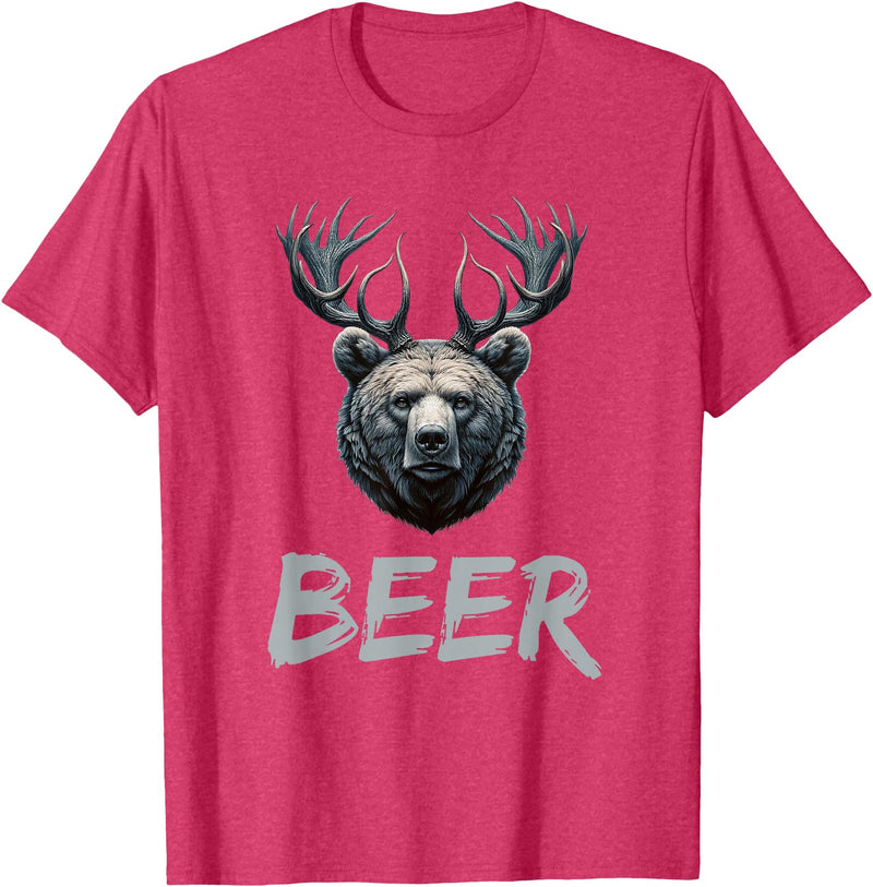 Bear With Antlers Drinker Party Deer Beer Beer Bear Deer Grizzly Bear With Antlers Beer T-Shirt - Red Heather