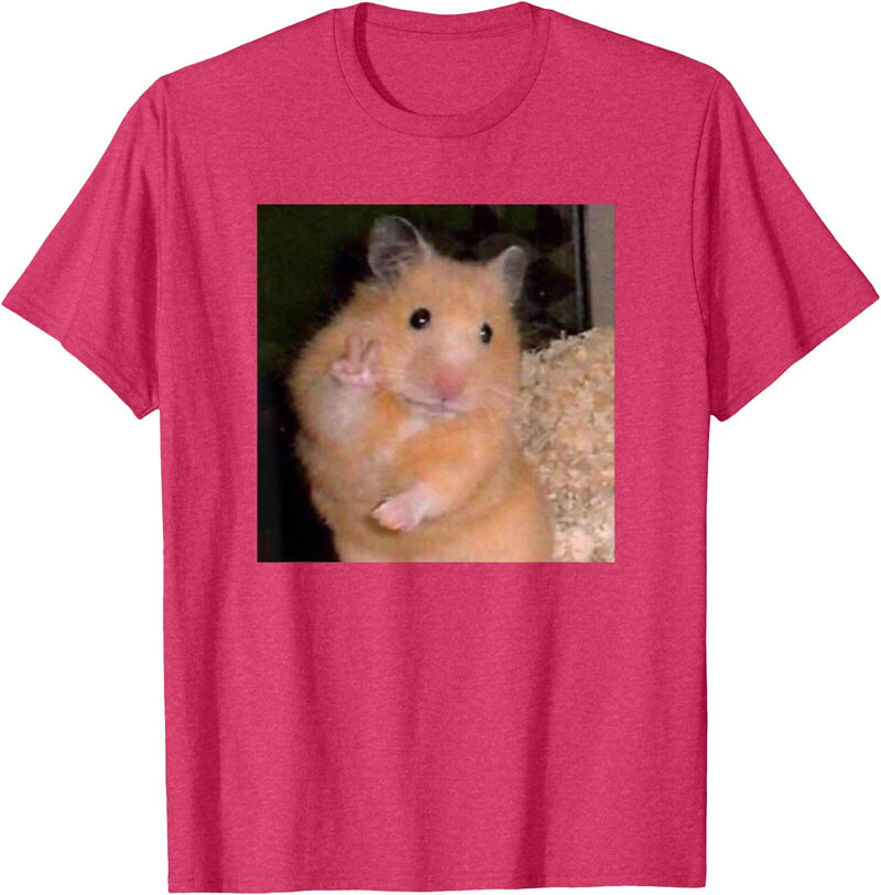 Hamster Meme Peace Sign Funny Pet Owner Trendy T-Shirt - Red Heather