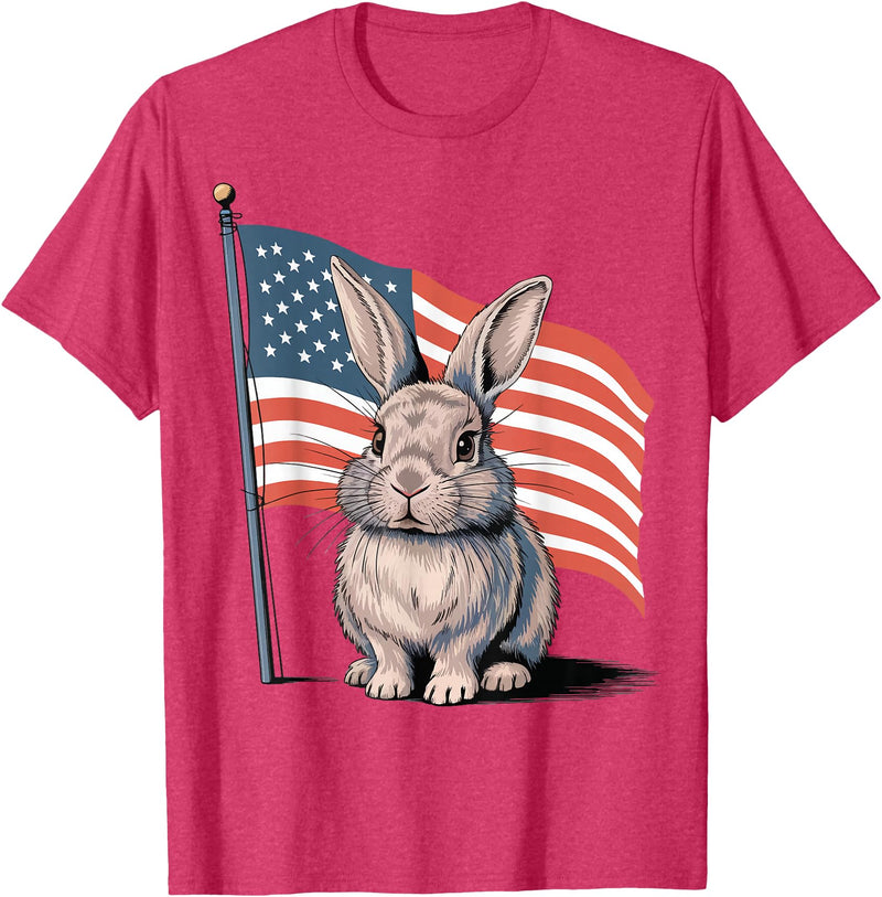 Rabbit USA Flag Easter T-Shirt in Red Heather