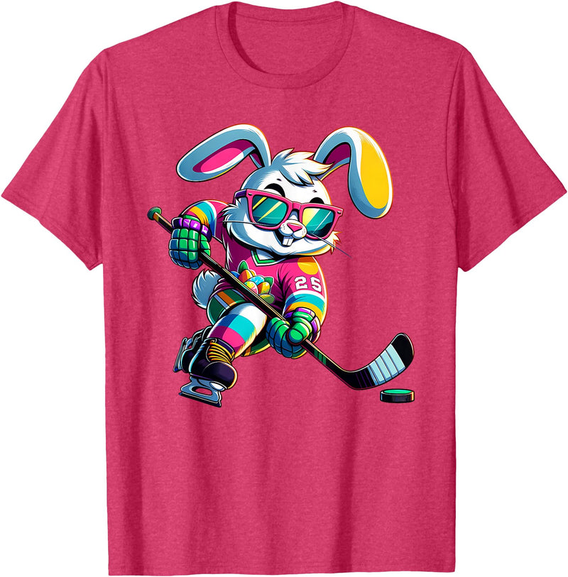 Happy Easter Bunny Hockey Rabbit Men Women Kid T-Shirt in Red Heather