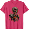 Molten Skull Fire Horror Skeleton Art Designs Spooky Halloween Skull Skeleton Fire Dark Fantasy T-Shirt - Red Heather