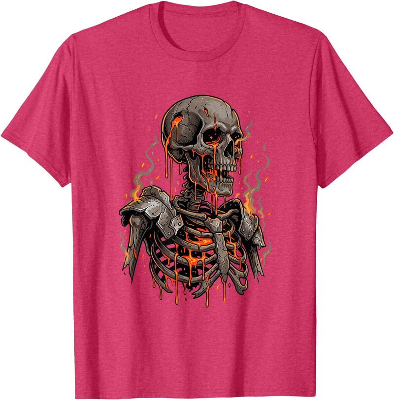 Molten Skull Fire Horror Skeleton Art Designs Spooky Halloween Skull Skeleton Fire Dark Fantasy T-Shirt - Red Heather