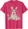 Funny Bunny Wildflower Rabbit Eggs Happy Easter Retro Trendy T-Shirt in Red Heather