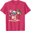 Animal Party Summer Vacay Mood Party Pig Palm Trees Summer Vacation T-Shirt - Red Heather
