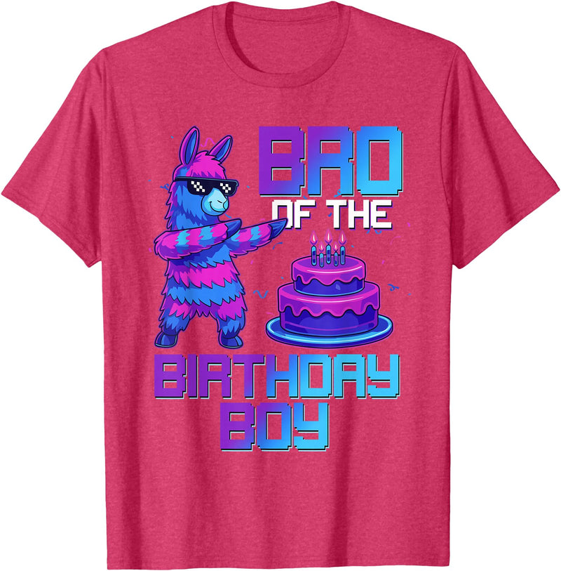 Llama Pinata Birthday Family Bday Party Decoration Brother of Birthday Boy Llama Pinata Party Family Matching T-Shirt - Red Heather